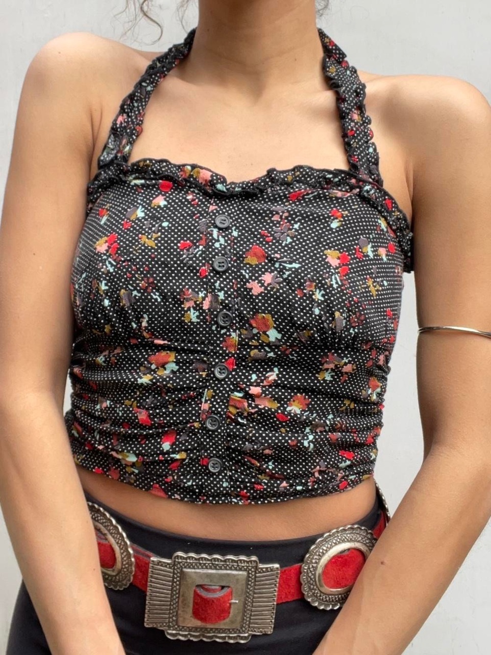 Free People | Floral Ruched Ruffle Sun's Out Halter Top